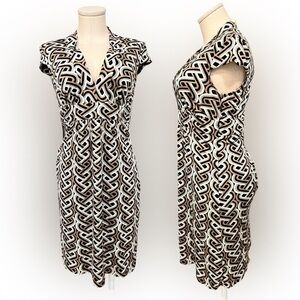 TRINA TURK neutral colors cup sleeves, v neck midi silk dress